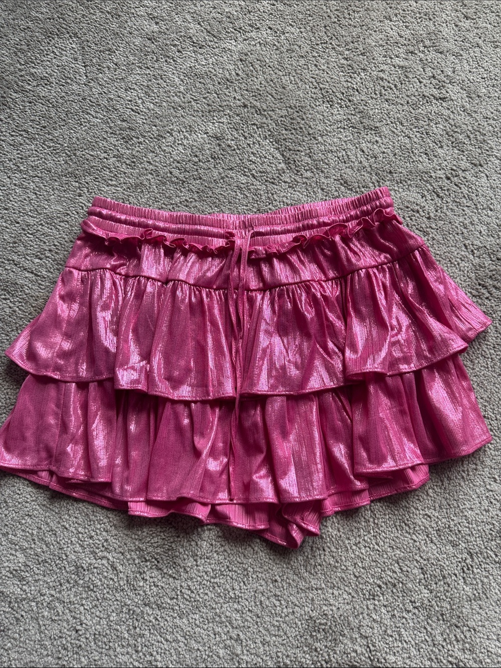 Main Strip Shimmery Hot Pink Ruffled Skort